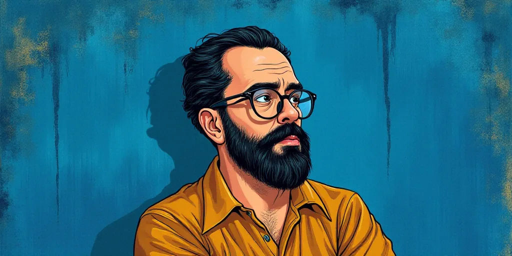 a man with a beard and glasses standing in front of a blue background with the words, el pasonista,