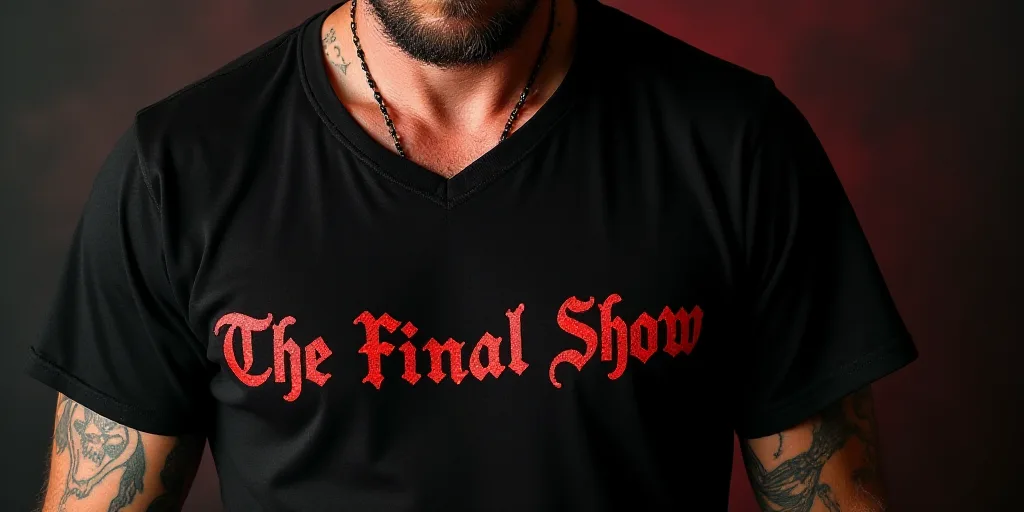 a man with a tattoo on his arm and a black shirt with the band the final show on it, Ed Roth, promot