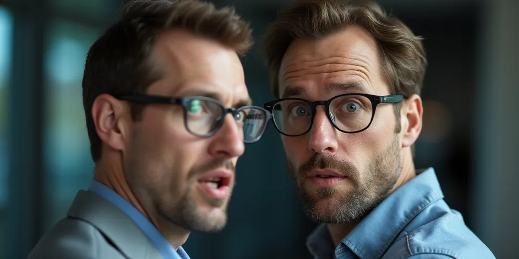 a man with glasses and a man with a surprised look on his face and a man with a surprised look on hi