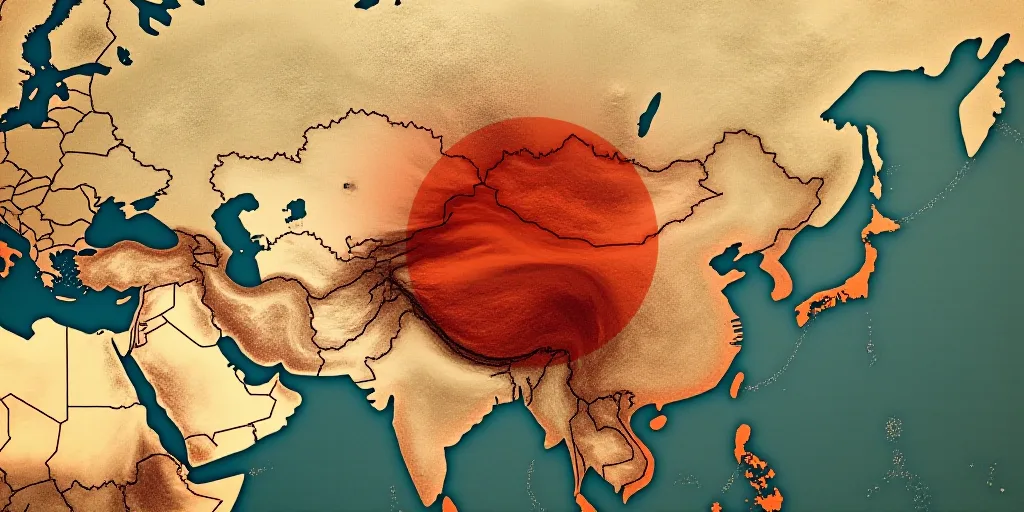 a map of asia with a circle of circles in the middle of it and a map of the country, Arkhip Kuindzhi