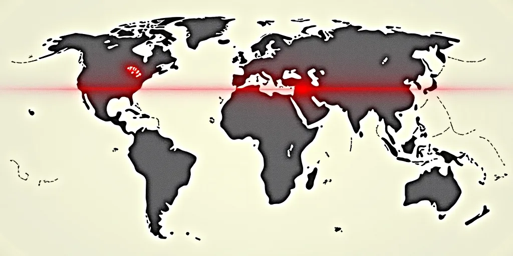 a map of the world with a lot of dots in it and a red line in the middle of the map, Daphne Allen, s