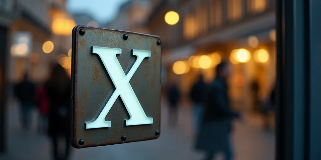 a metal sign that says x meta on it's glass door with people walking by in the background, Évariste