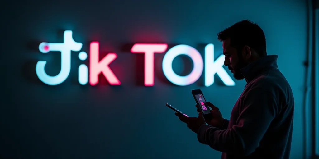 a person holding a smart phone in their hand in front of a tik tok logo on a wall, Carlos Trillo Nam