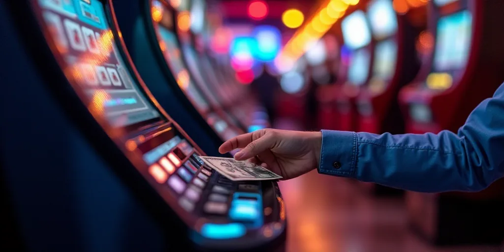 a person is using a machine to pay money for a ride or ride to a casino or casino room, Aquirax Uno,