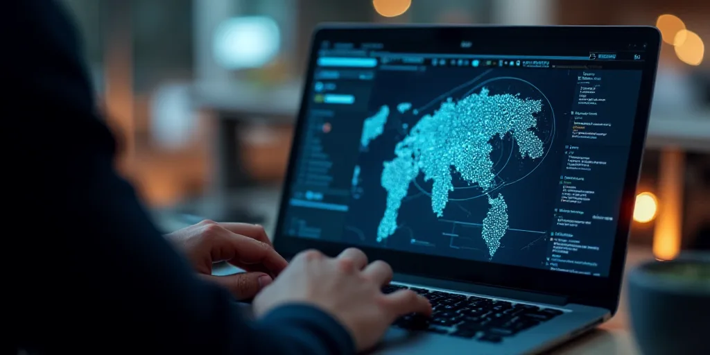 a person using a laptop with a graphic on the screen and a graphic on the screen of the laptop, Andr