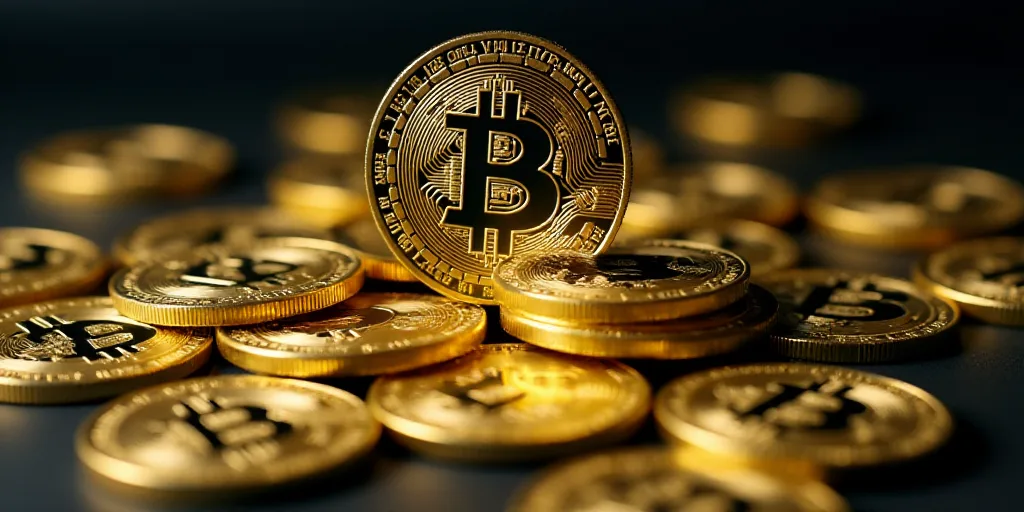 a pile of bitcoins sitting on top of each other on top of a pile of other bitcoins, Andries Stock, 4