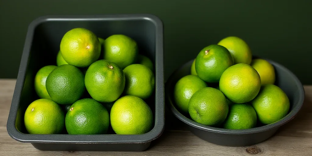 a pile of limes sitting in a bin next to a pile of other limes in a bin, Ceferí Olivé, green, a st