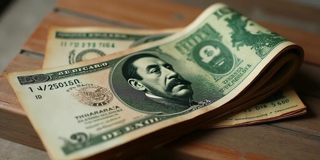 a pile of mexican currency with a man's face on it's side and a woman's face on the other side, Davi
