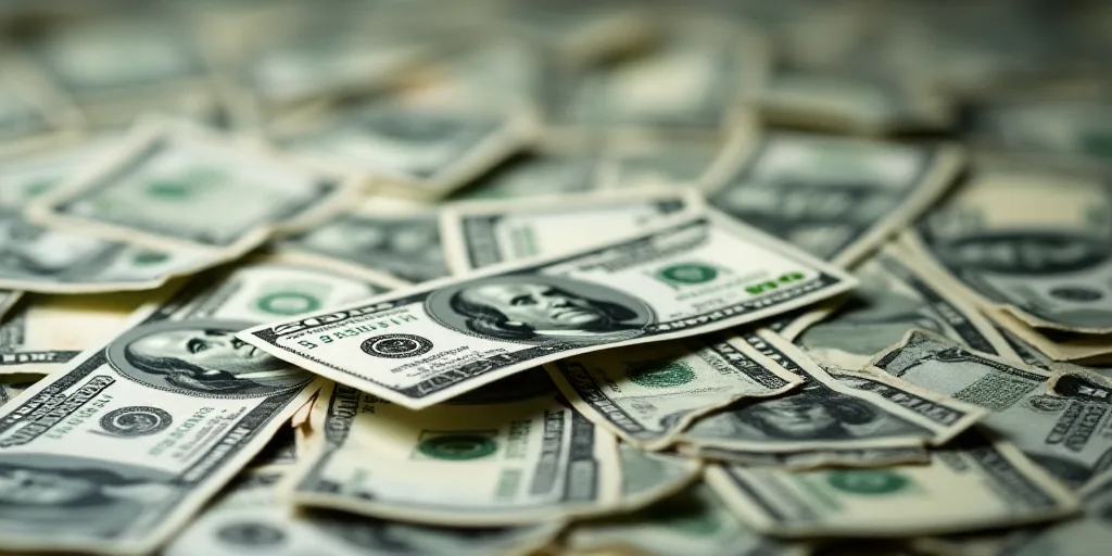a pile of twenty dollar bills with a lot of money in the background stock photo - 1229999, Andries S