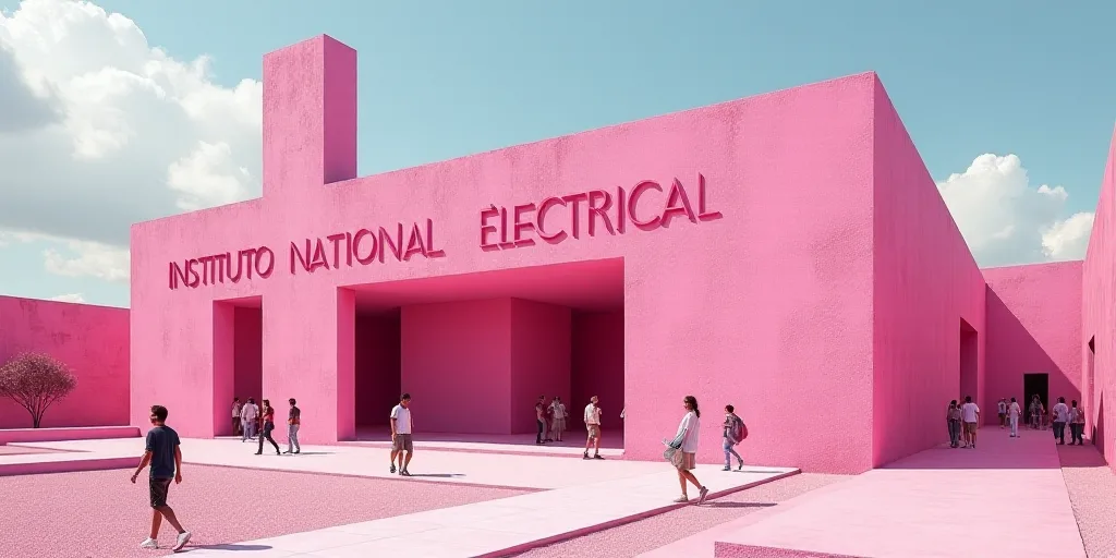 a pink building with people walking in front of it and a pink sign that says instituto national elec