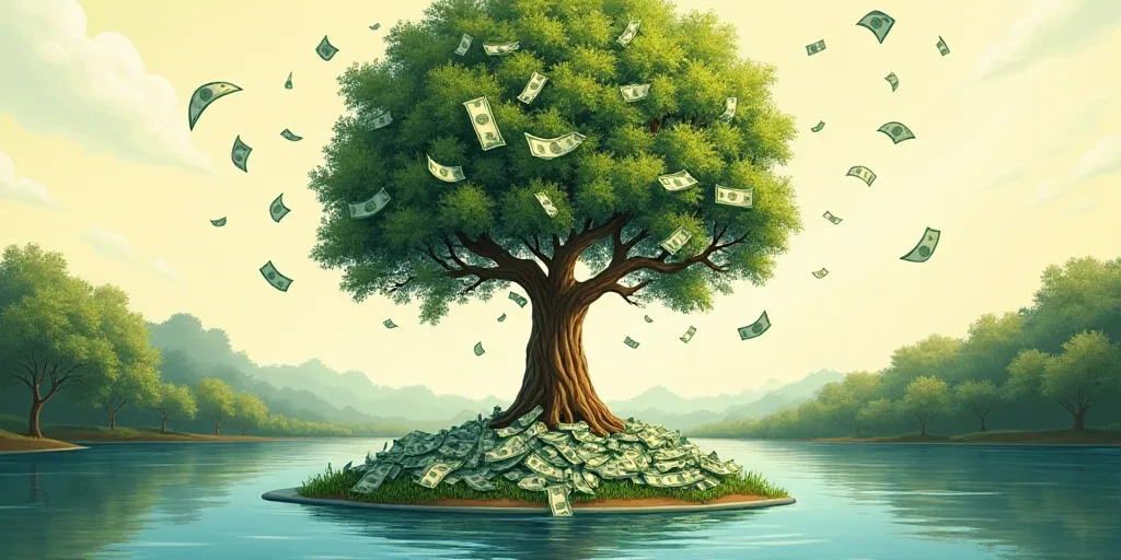 a poster with a bunch of money on it and a tree in the middle of it with a lot of money on it, Cefer