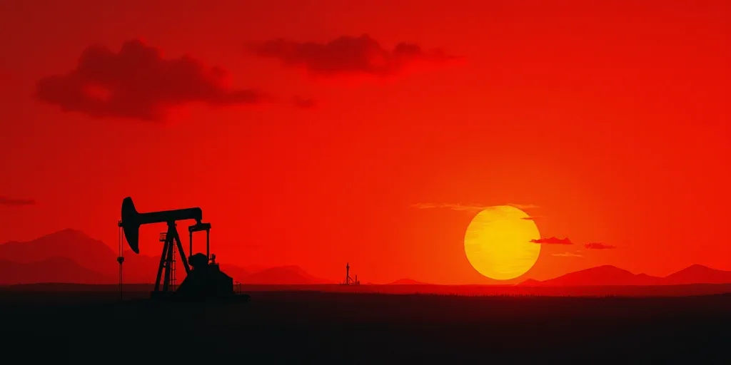 a red sky with a silhouette of an oil pump and a red sky with clouds in the background and a red sky