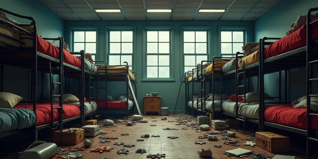 a room filled with lots of bunk beds and a bunch of windows with lots of windows on them and a bunch