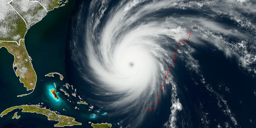 a satellite image of a tropical cyclone in the ocean with a red line indicating the location of the