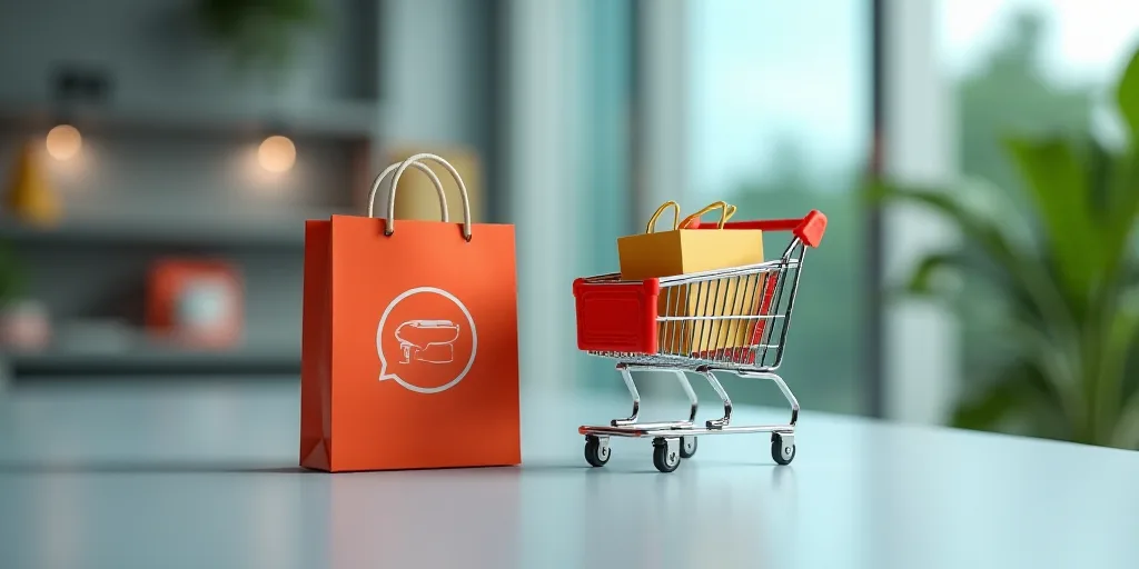 a shopping cart next to a bag and a bag of bags with the logo of a store on it, Bourgeois, toy, a st