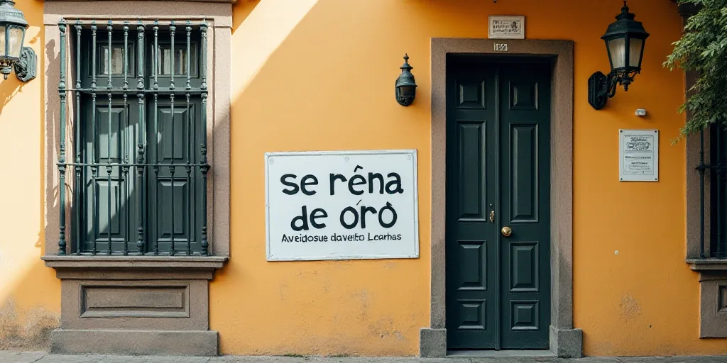 a sign on a building that says se rena de oro in spanish and spanish on the side of the building, Ce