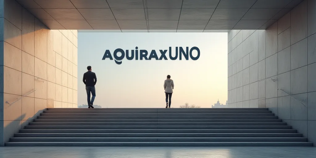 a sign that is above a set of stairs in a building with a person walking up it and a person on the o