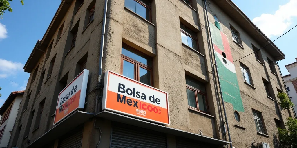 a sign that is on the side of a building that says la bolsa de mexico on it, Aquirax Uno, ignacio fe