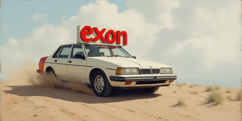 a sign that says exon on it and a red and white stripe on the side of it that says exon, Evelyn Abel