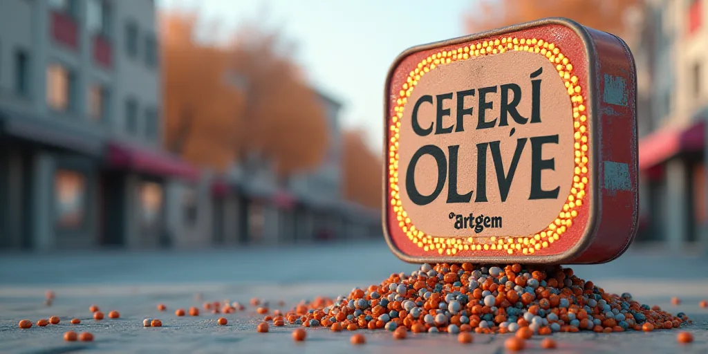 a sign with a bunch of small colored beads on it's side and a logo for a company, Ceferí Olivé, ar