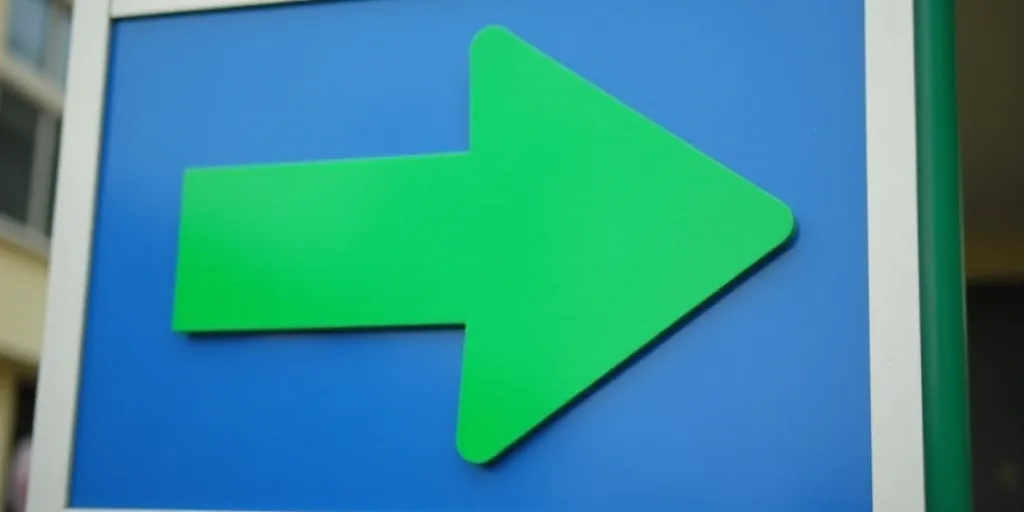 a sign with a green arrow pointing to the right and a blue background with a green arrow pointing to