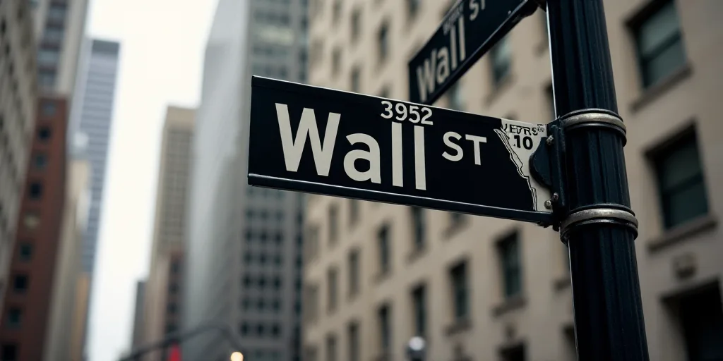 a street sign that is on the side of a building that says wall street and new york stock exchange, A