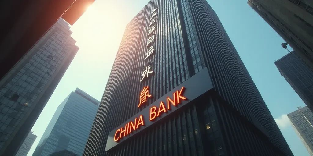 a tall building with a sign on the side of it that says, china bank, in a foreign language, An Gyeon