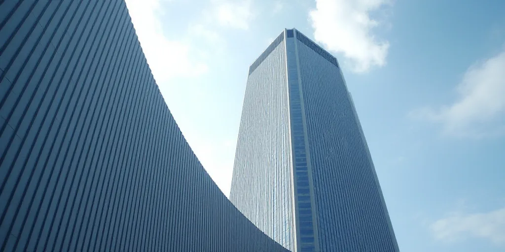 a tall building with a sky scraper in the background and a sky scraper in the foreground, Enguerrand