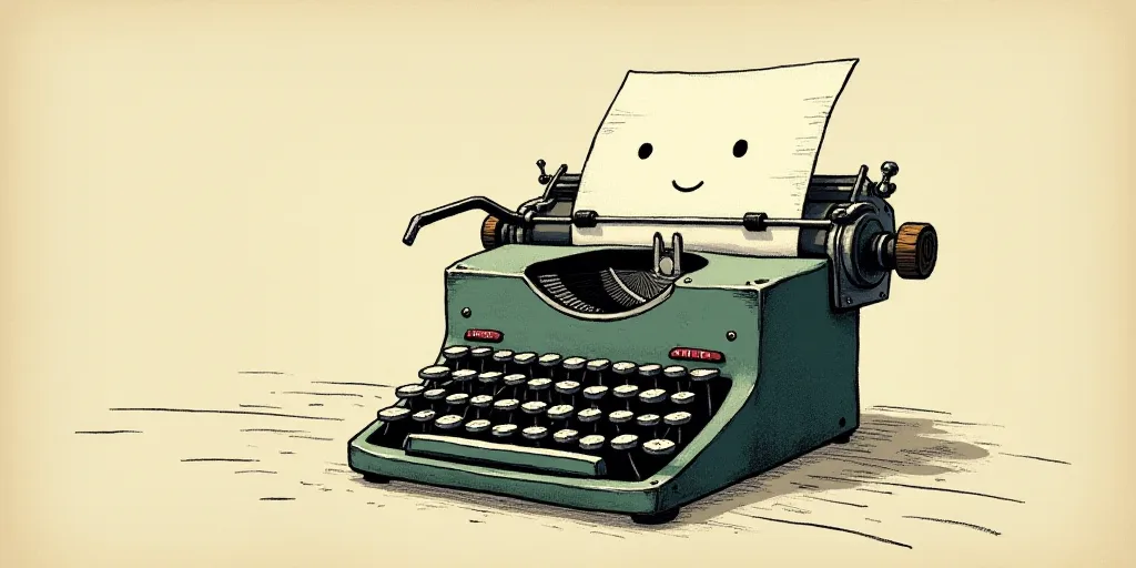 a typewriter with a face drawn on it and a caption for the words opinion and a question, Edward Otho