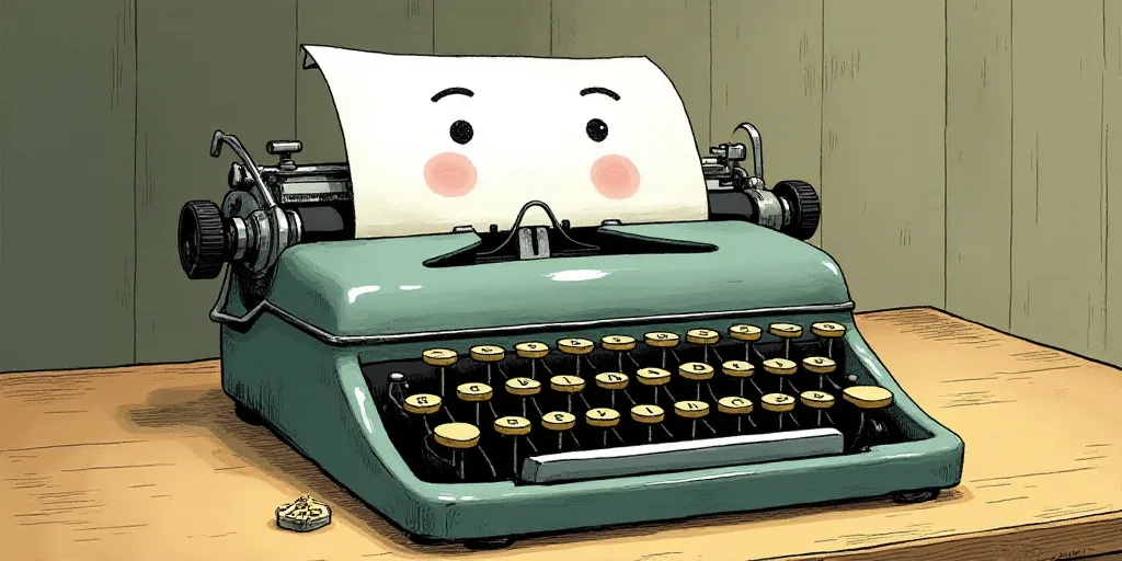 a typewriter with a face drawn on it and a caption for the words opinion and a question, Edward Otho