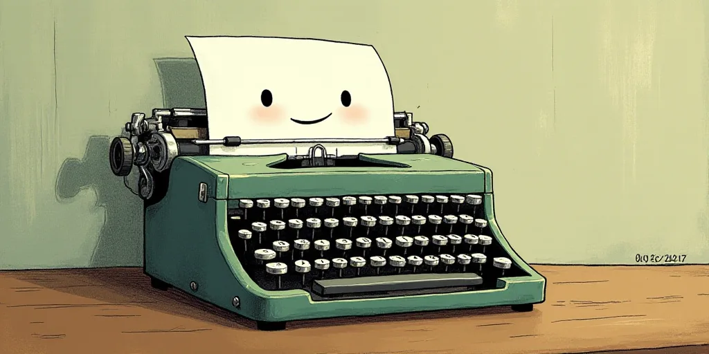 a typewriter with a face drawn on it and a caption for the words opinion and a question, Edward Otho