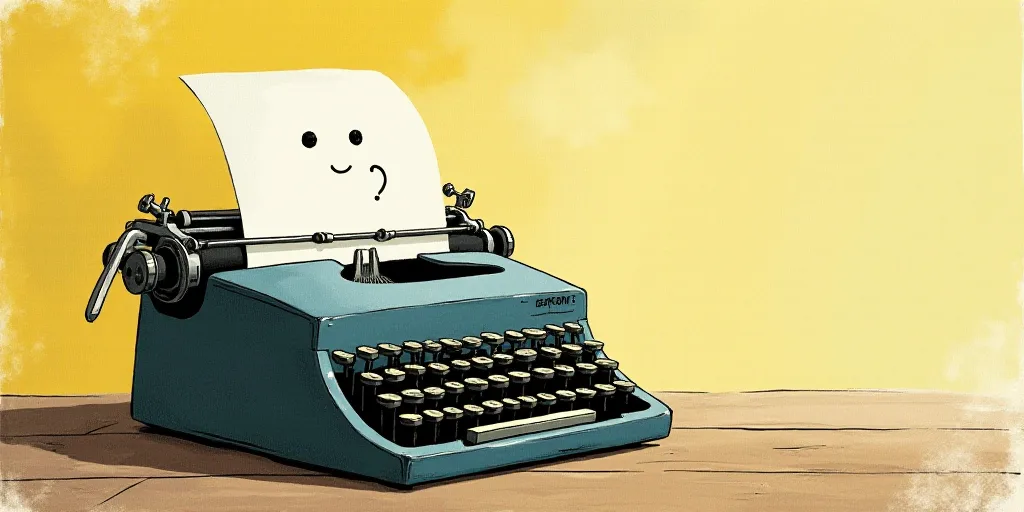 a typewriter with a face drawn on it and a caption for the words opinion and a question, Edward Otho