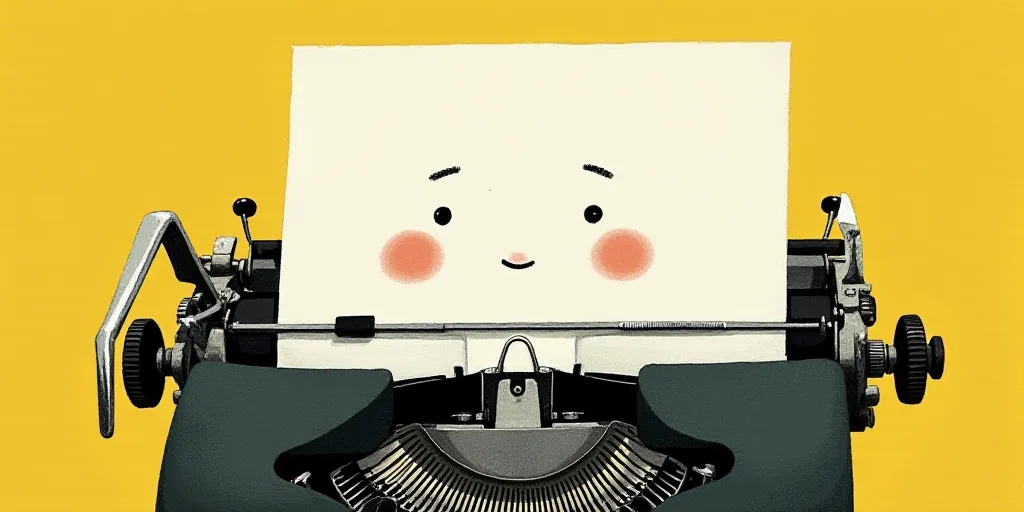 a typewriter with a face drawn on it and a caption for the words opinion and a question, Edward Otho