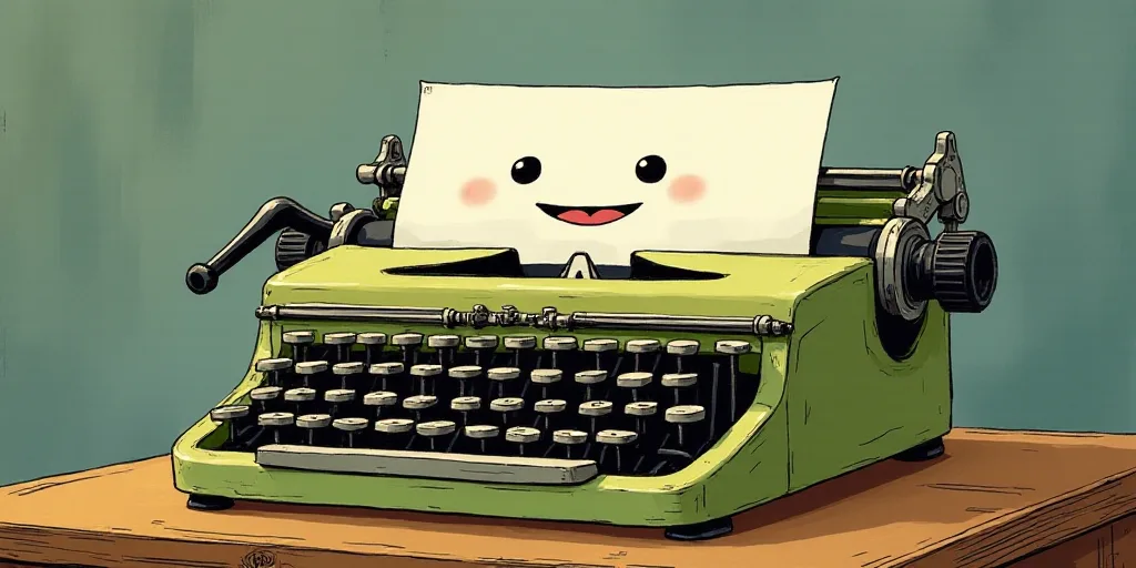 a typewriter with a face drawn on it and a caption for the words opinion and a question, Edward Otho