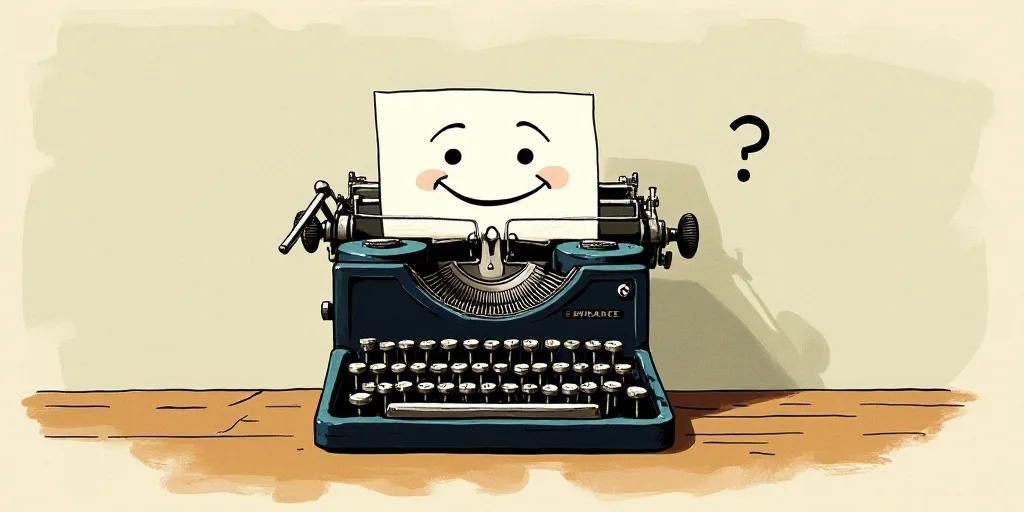 a typewriter with a face drawn on it and a caption for the words opinion and a question, Edward Otho