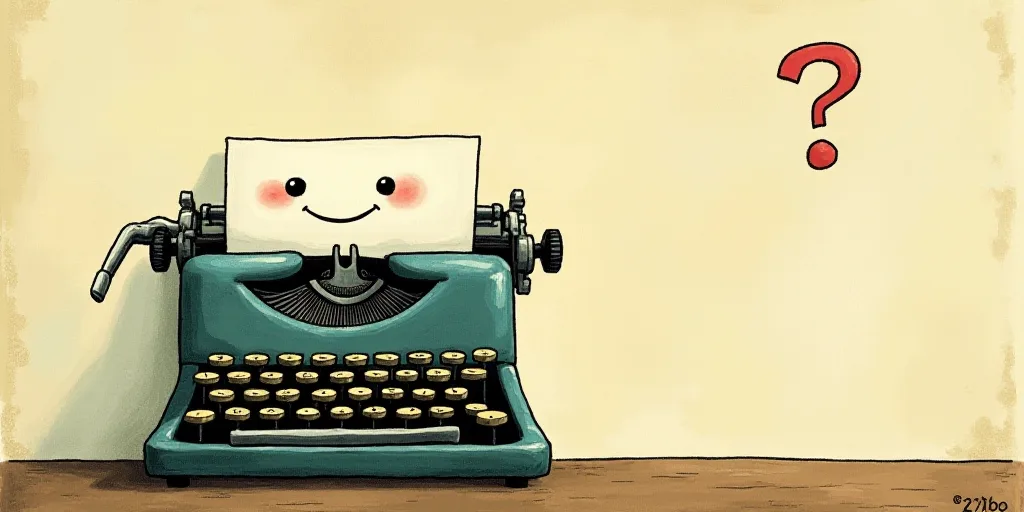 a typewriter with a face drawn on it and a caption for the words opinion and a question, Edward Otho