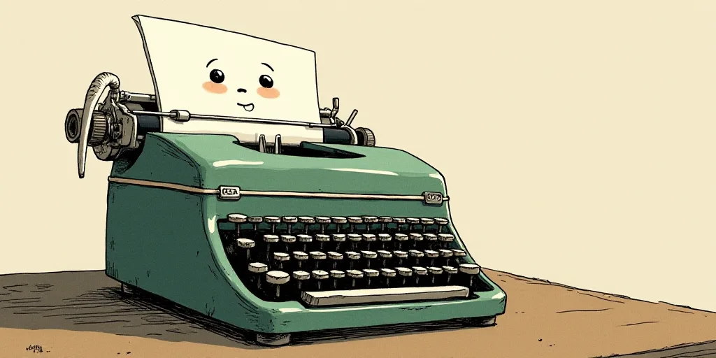 a typewriter with a face drawn on it and a caption for the words opinion and a question, Edward Otho