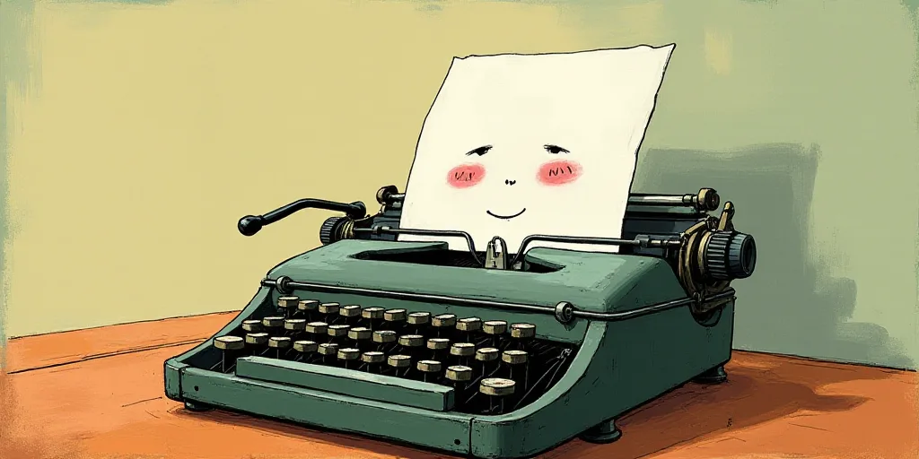 a typewriter with a face drawn on it and a caption for the words opinion and a question, Edward Otho