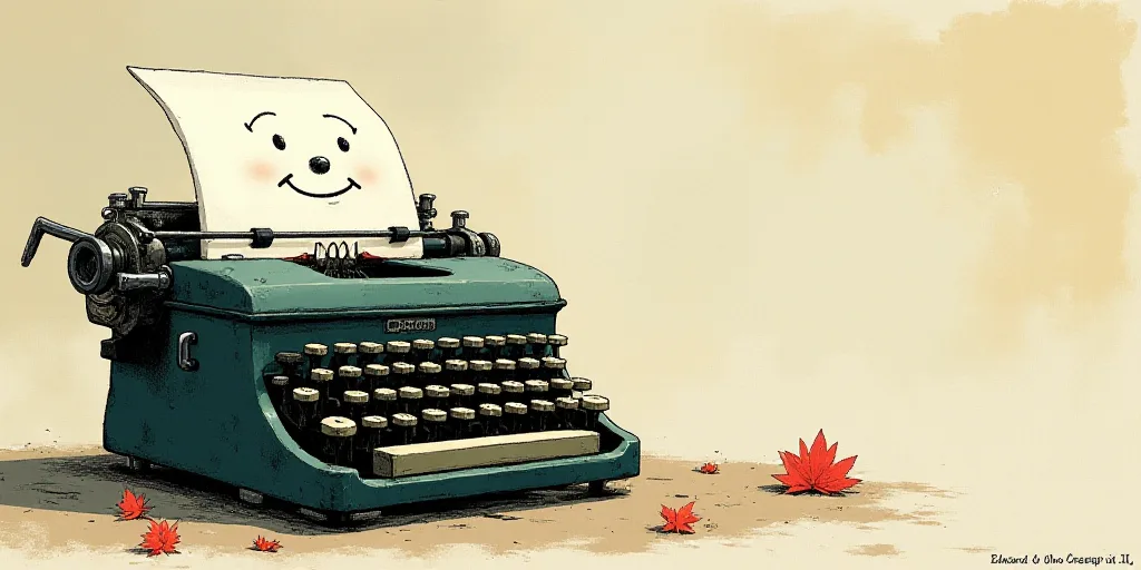 a typewriter with a face drawn on it and a caption for the words opinion and a question, Edward Otho