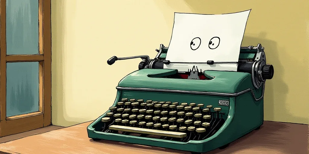 a typewriter with a face drawn on it and a caption for the words opinion and a question, Edward Otho