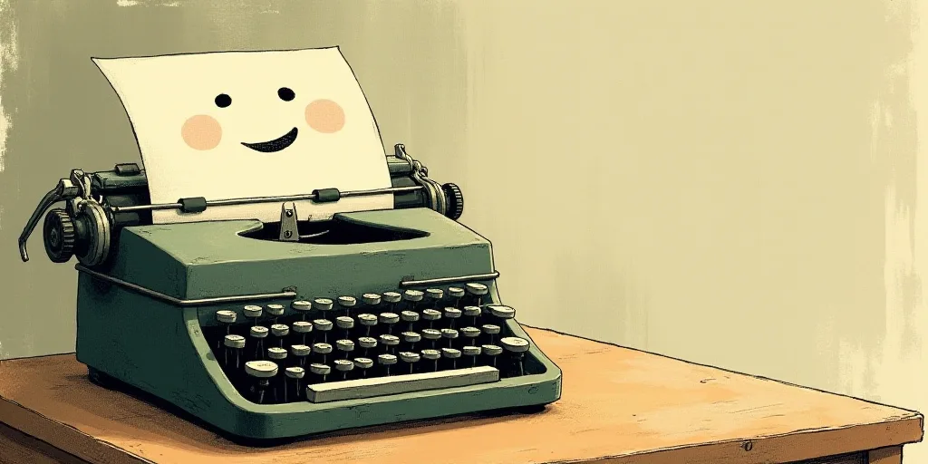 a typewriter with a face drawn on it and a caption for the words opinion and a question, Edward Otho