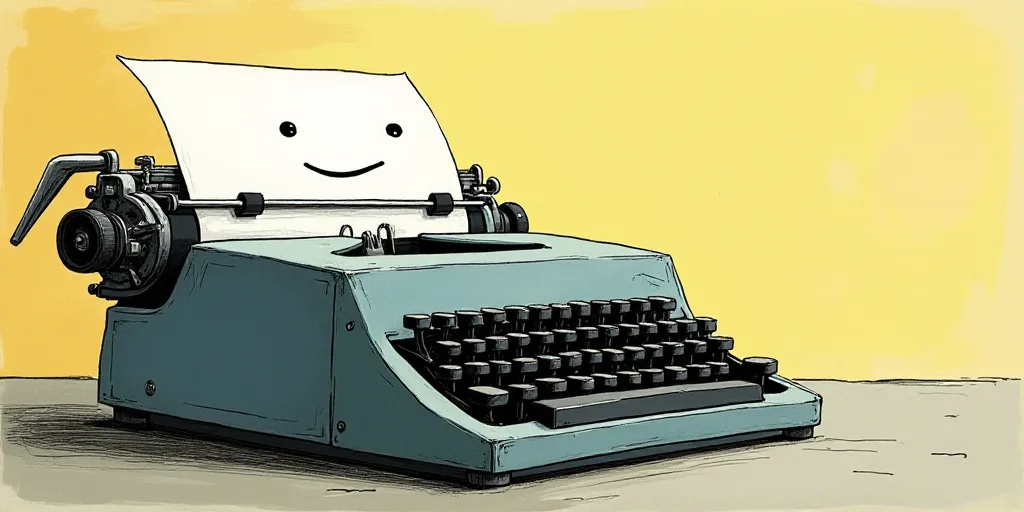 a typewriter with a face drawn on it and a caption for the words opinion and a question, Edward Otho