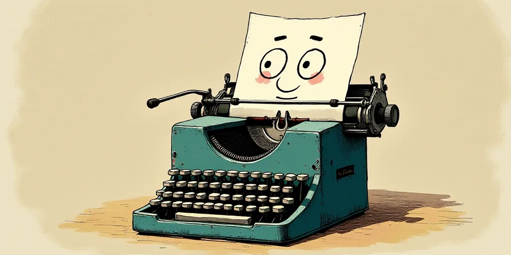 a typewriter with a face drawn on it and a caption for the words opinion and a question, Edward Otho