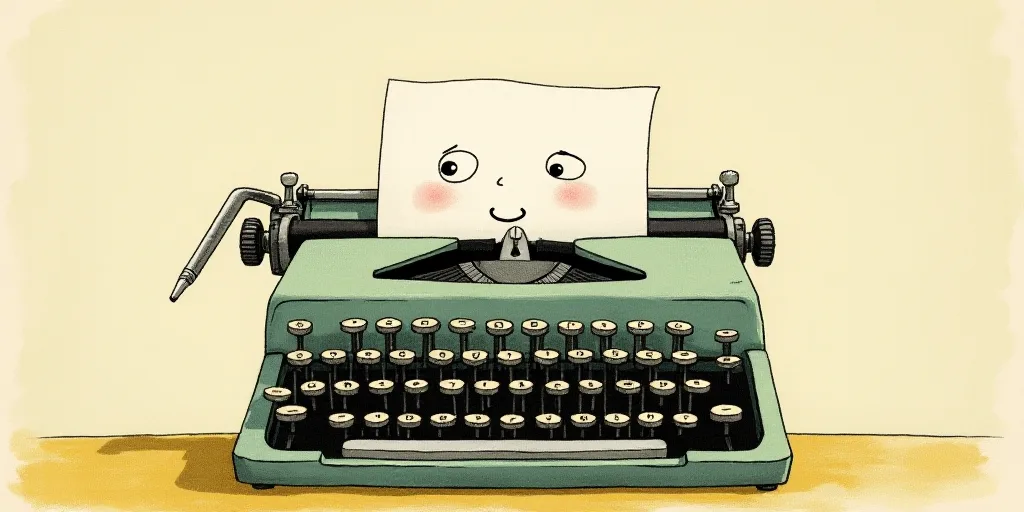 a typewriter with a face drawn on it and a caption for the words opinion and a question, Edward Otho