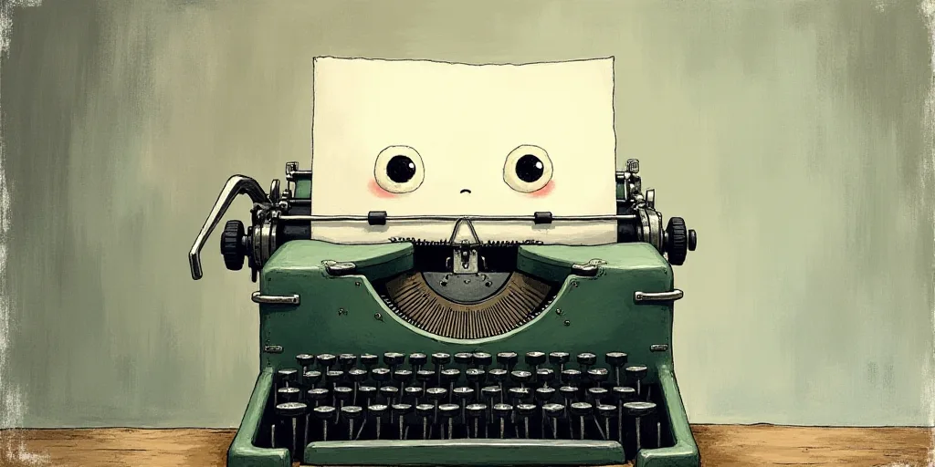 a typewriter with a face drawn on it and a caption for the words opinion and a question, Edward Otho