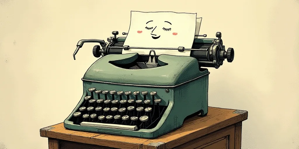 a typewriter with a face drawn on it and a caption for the words opinion and a question, Edward Otho