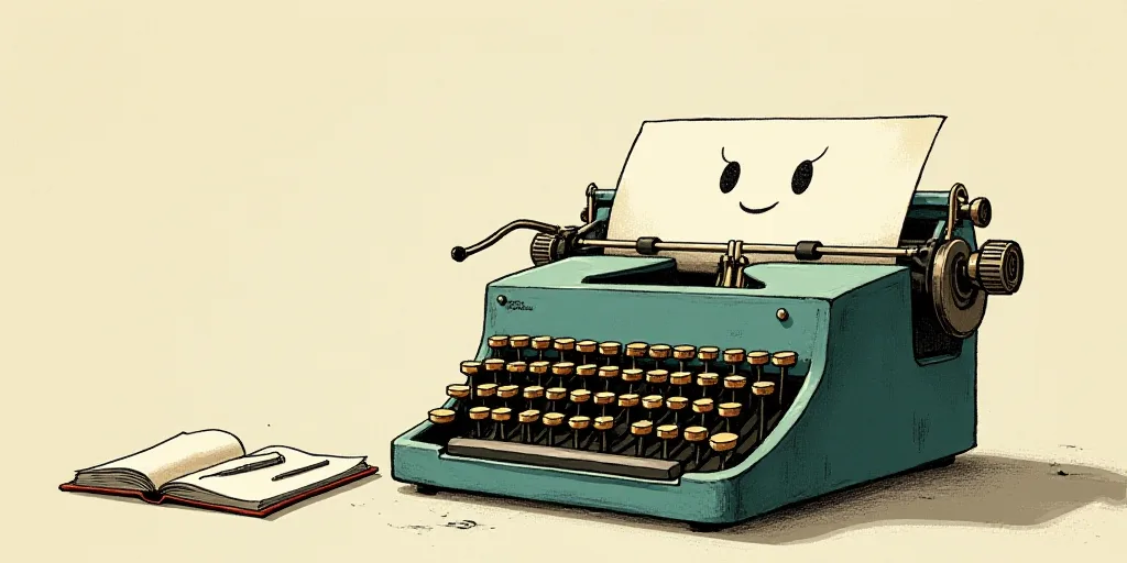 a typewriter with a face drawn on it and a caption for the words opinion and a question, Edward Otho