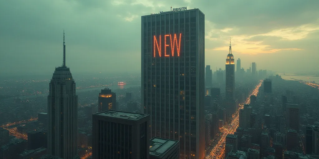 a very tall building with a very large sign on it's side in the city of new york, Emiliano Ponzi, dy