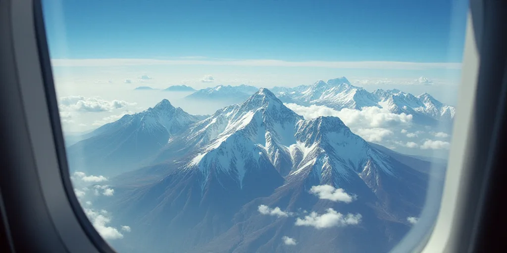 a view of a mountain range from an airplane window with a view of the ground and mountains below it,