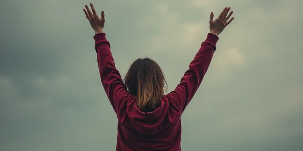 a woman in a hoodie is holding her hands up in the air with her hands up in the air, Elina Karimova,